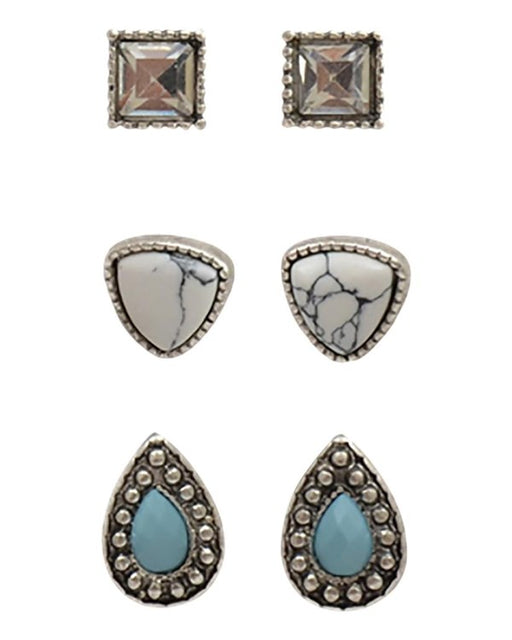 Silver Strike Set of 3 Stone Stud Post Earrings 3 Pack