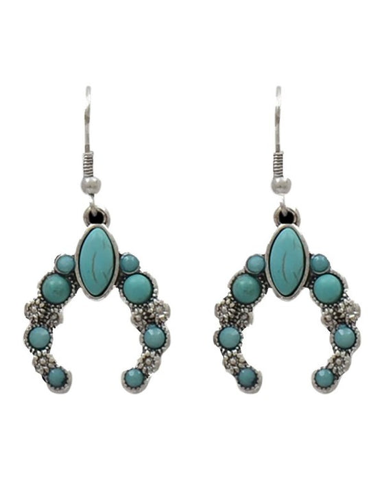 Silver Strike Squash Blossom Turquoise Stone Earrings - Silver & Turquoise Silver & Turquoise