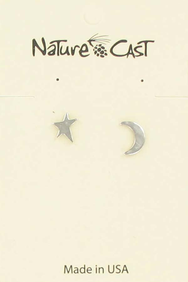 Nature Cast Metalworks Hammered Star And Crescent Post Earring