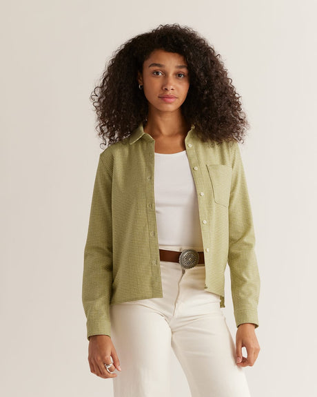 Pendleton Women's Cropped Wool Shirt Olive mini check