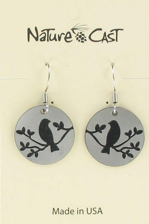 Nature Cast Metalworks Bird On Branch Circle Dangle Earring