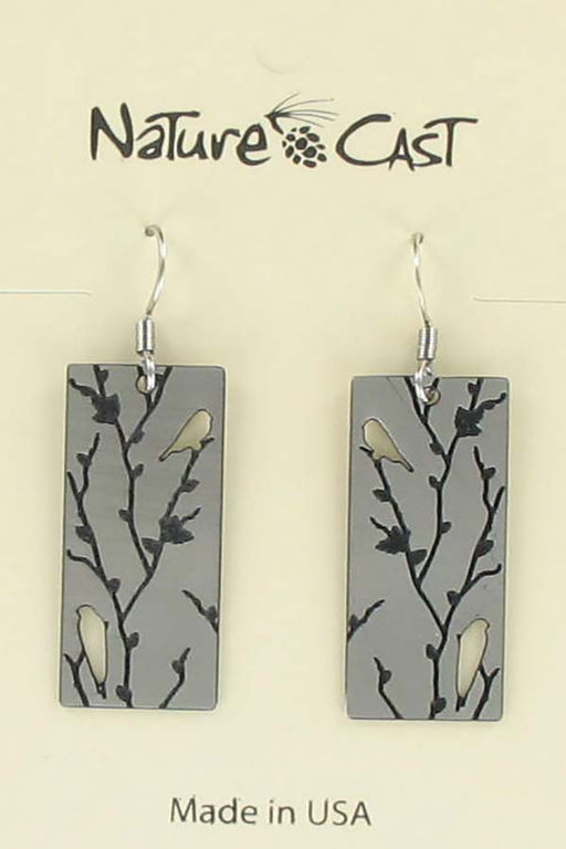 Nature Cast Metalworks Birds On Holly Disc Dangle Earring