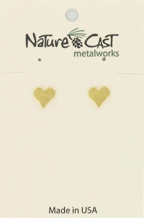 Nature Cast Metalworks Hammered Heart Gold Plate Post Earring