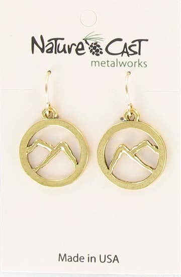 Nature Cast Metalworks Mountain In Circle Gold Tone Dangle Earring