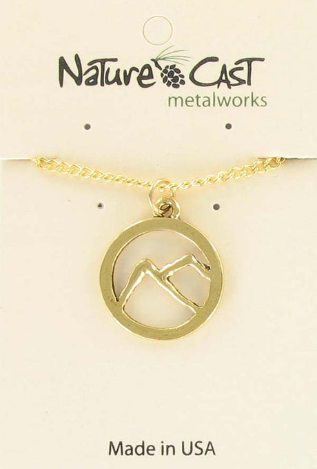 Nature Cast Metalworks Mountain In Circle Gold Tone Pendant Necklace Gold