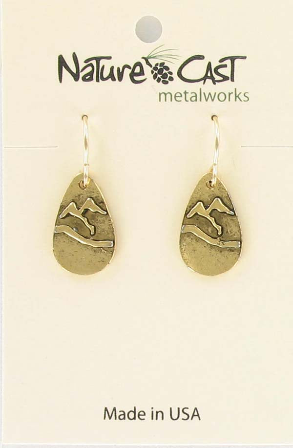 Nature Cast Metalworks Teardrop Mountain Gold Tone Dangle Earring Gold