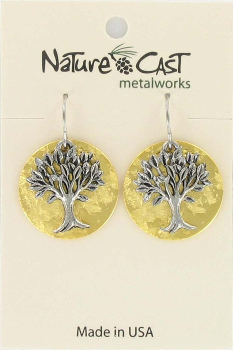 Nature Cast Metalworks Tree Of Life On Gold Plate Disc Dangle Earring