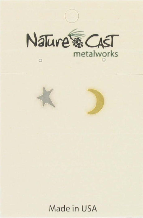 Nature Cast Metalworks 2 Tone Moon/star Post Earring