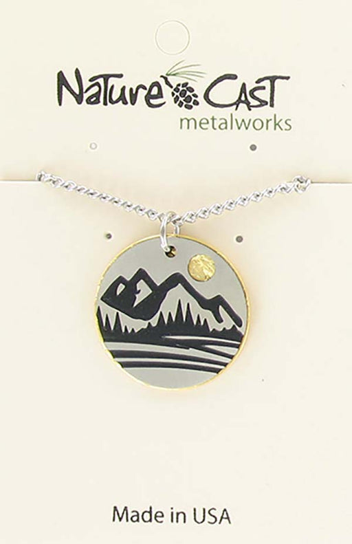 Nature Cast Metalworks Two Tone Mountain Disc Pendant Necklace