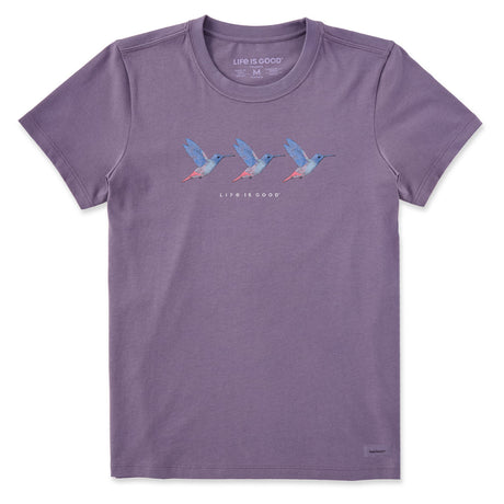 Life Is Good Womens Three Hummingbirds Short Sleeve Crusher Tee - Dusk Purple Dusk Purple