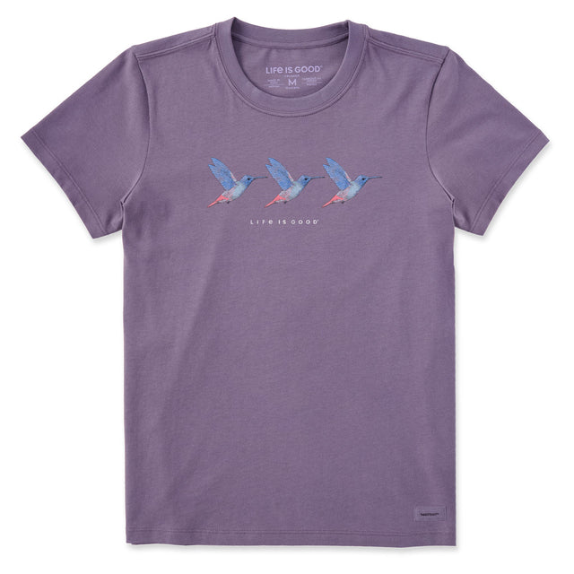 Life Is Good Womens Three Hummingbirds Short Sleeve Crusher Tee - Dusk Purple Dusk Purple