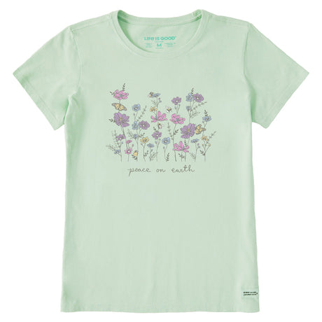 Life Is Good Womens Peaceful Wildflowers & Insects Short Sleeve Crusher Tee - Sage Green age Green / S