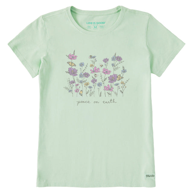 Life Is Good Womens Peaceful Wildflowers & Insects Short Sleeve Crusher Tee - Sage Green age Green / S