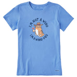 Life Is Good Womens Cat Wine-Yes Short Sleeve Tee - Cornflower Blue Cornflower Blue