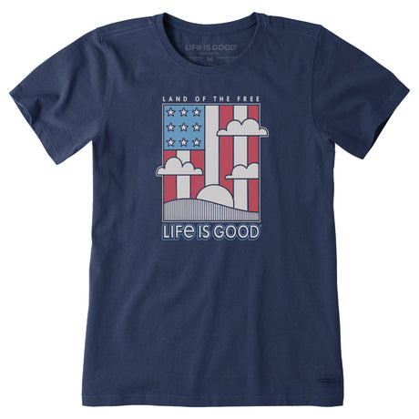 Life Is Good Womens Land The Free Flag Short Sleeve Crusher Tee - Darkest Blue Darkest Blue