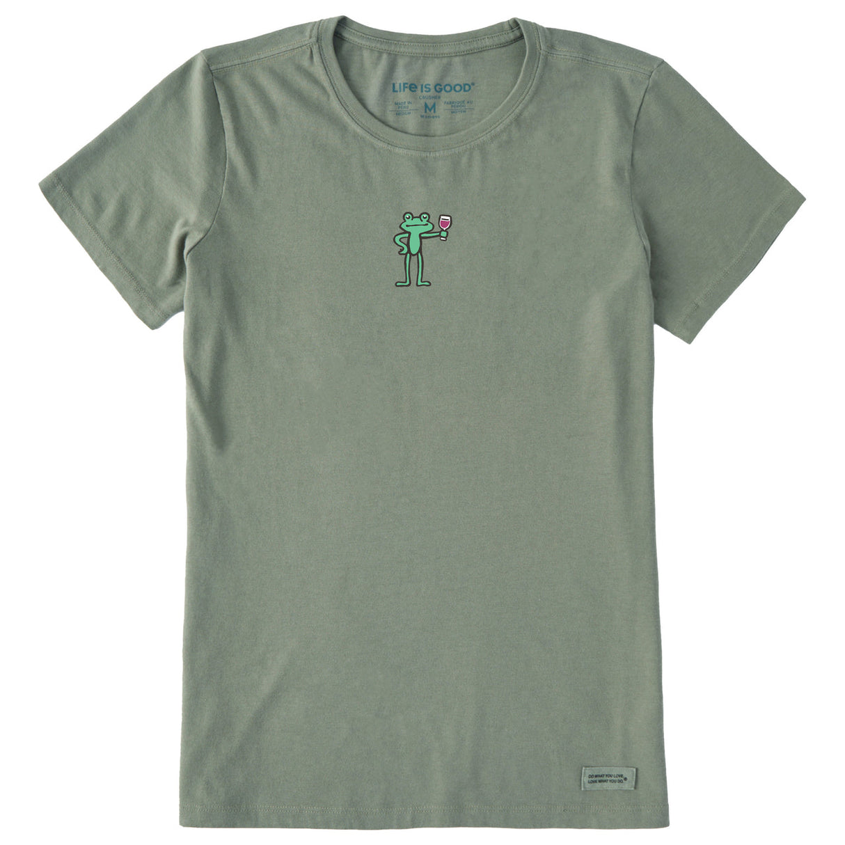 Life Is Good Womens Frog with Wine Short Sleeve Crusher Tee - Moss Green Moss Green