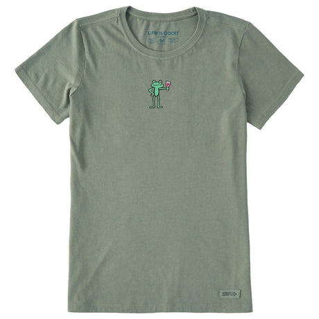 Life Is Good Womens Frog with Wine Short Sleeve Crusher Tee - Moss Green Moss Green