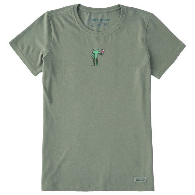 Life Is Good Womens Frog with Wine Short Sleeve Crusher Tee - Moss Green Moss Green