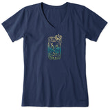 Life Is Good Womens Firefly Moon Jar Short Sleeve Crusher Vee - Darkest Blue Darkest Blue
