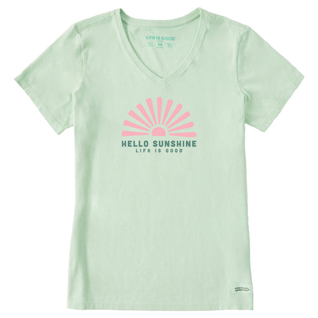 Life Is Good Womens Hello Sunshine Sun Short Sleeve Crusher Vee - Sage Green age Green / S