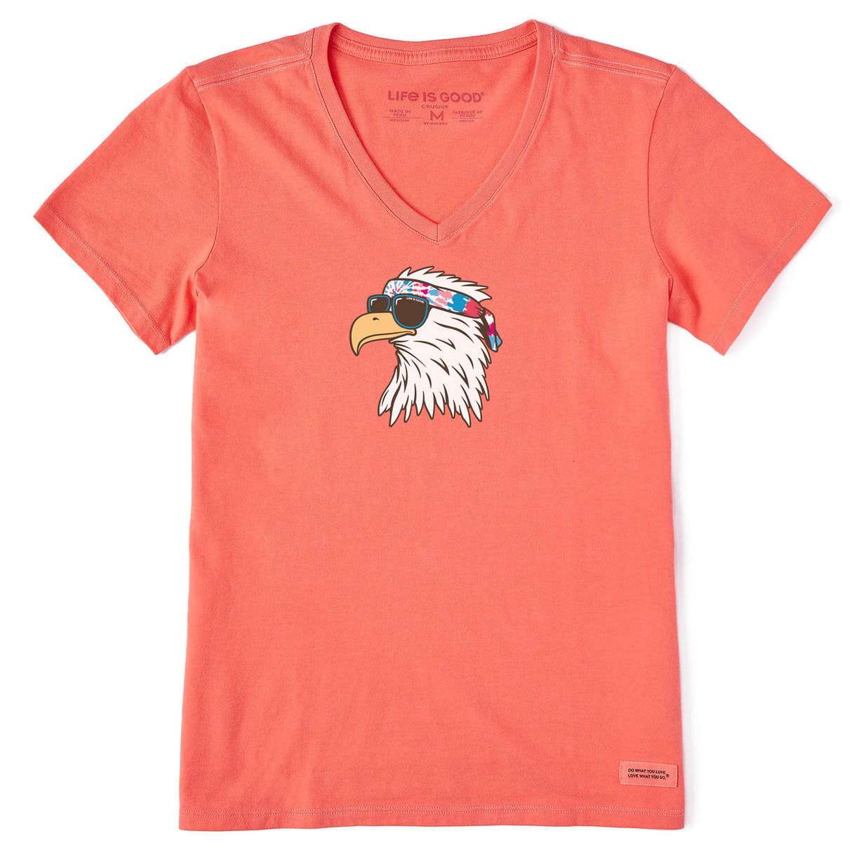 Life Is Good Womens Tie Dye Patriotic Eagle Short Sleeve Crusher Vee - Mango Orange Mango Orange