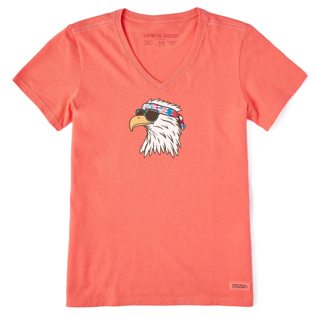 Life Is Good Womens Tie Dye Patriotic Eagle Short Sleeve Crusher Vee - Mango Orange Mango Orange