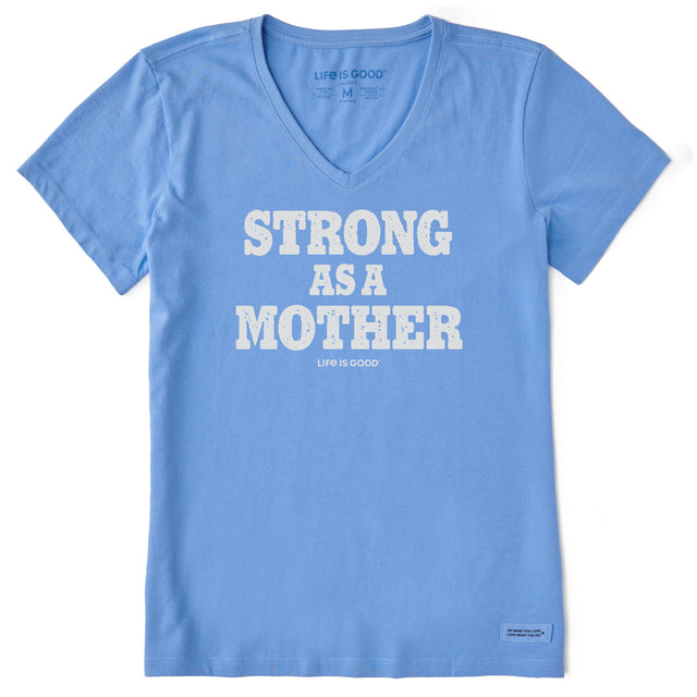 Life Is Good Womens Strong As A Mother Short Sleeve Crusher Vee - Cornflower Blue Cornflower Blue