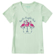 Life Is Good Womens Girls Night Out Flamingo Short Sleeve Crusher Vee - Sage Green age Green / S