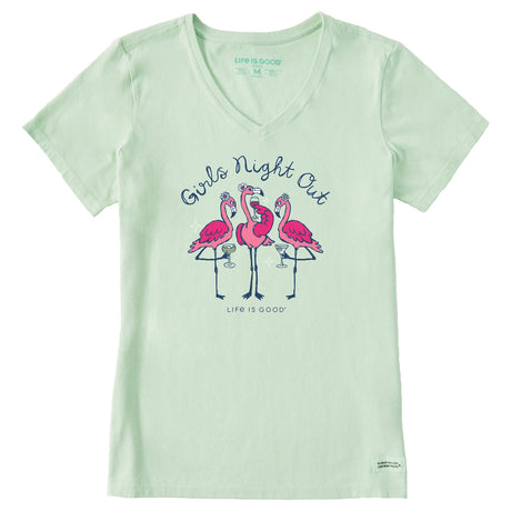 Life Is Good Womens Girls Night Out Flamingo Short Sleeve Crusher Vee - Sage Green age Green / S