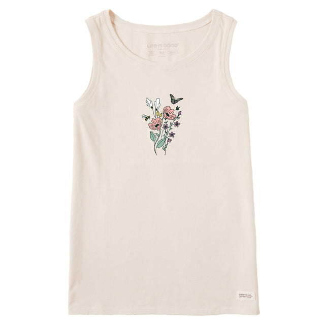 Life Is Good Womens Wildflowers Bouquet Crusher Tank - Putty White Putty White