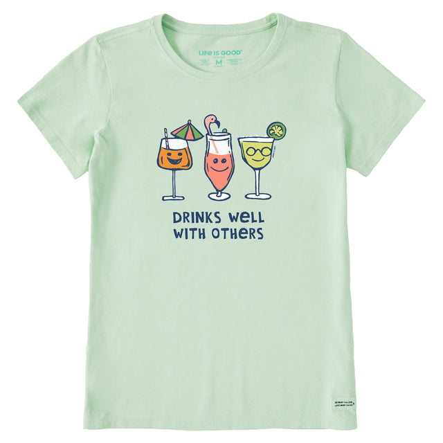 Life Is Good Womens Cocktail Drinks Well with Others Short Sleeve Crusher-LITE Tee - Sage Green age Green / S