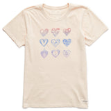 Life Is Good Womens Watercolor Heart Grid Short Sleeve Crusher-LITE Tee - Putty White Putty White