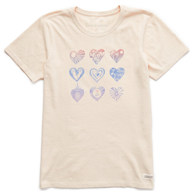 Life Is Good Womens Watercolor Heart Grid Short Sleeve Crusher-LITE Tee - Putty White Putty White