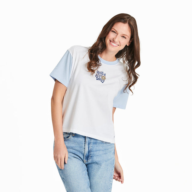 Life Is Good Womens Nice Daisy Short Sleeve Boxy Short Sleeve Crusher Tee - Cloud White Cloud White