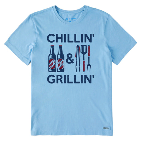 Life Is Good Mens Chillin & Grillin Beer & BBQ Short Sleeve Crusher Tee - Cool Blue Cool Blue