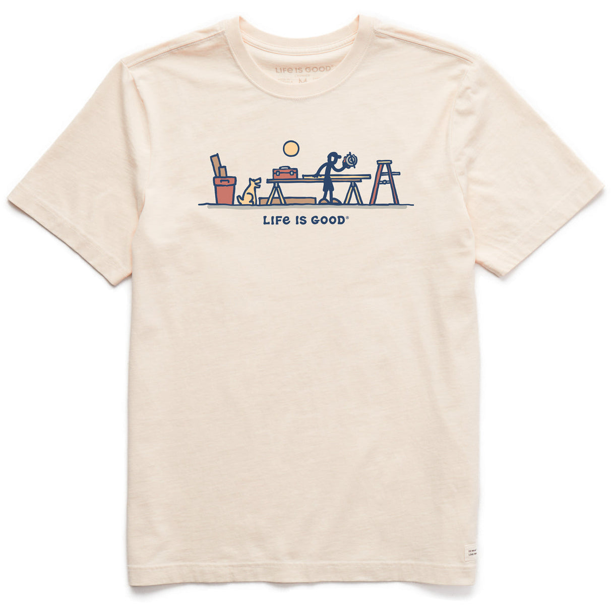 Life Is Good Mens Rocket & Jake Woodwork Vista Short Sleeve Crusher Tee - Putty White Putty White
