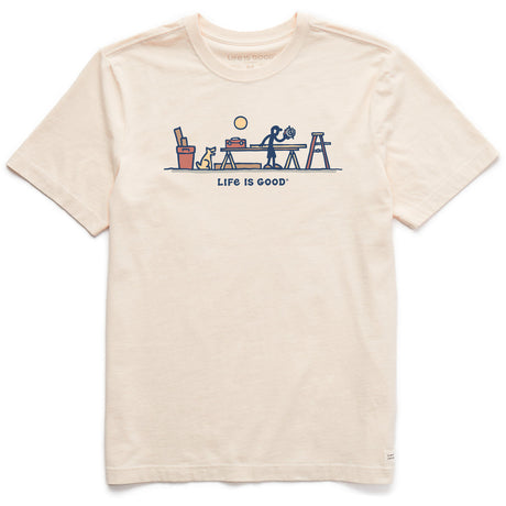 Life Is Good Mens Rocket & Jake Woodwork Vista Short Sleeve Crusher Tee - Putty White Putty White