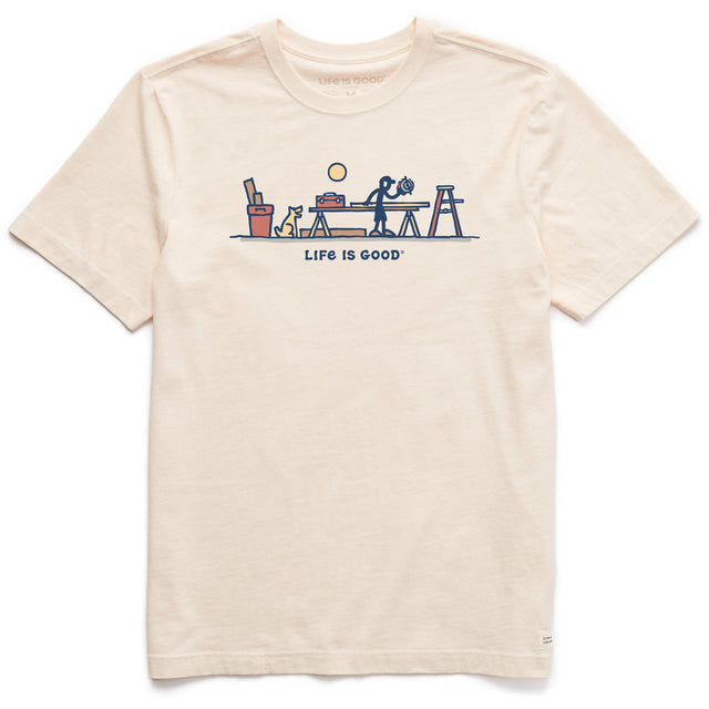 Life Is Good Mens Rocket & Jake Woodwork Vista Short Sleeve Crusher Tee - Putty White Putty White
