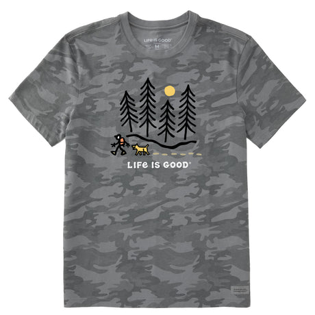 Life Is Good Mens Hiking Through The Woods Short Sleeve Allover Printed Short Sleeve Crusher Tee - Gray Camo Gray Camo