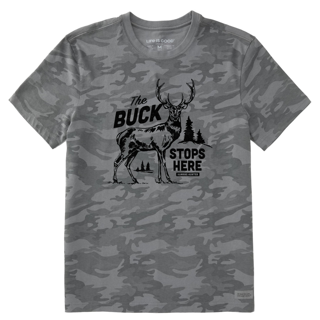 Life Is Good Mens Buck Stops Here Short Sleeve Allover Printed Short Sleeve Crusher Tee - Gray Camo Gray Camo