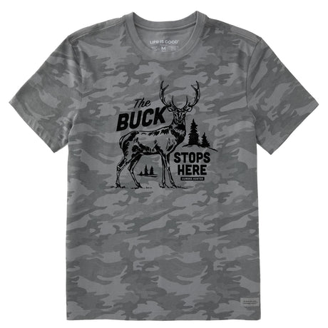 Life Is Good Mens Buck Stops Here Short Sleeve Allover Printed Short Sleeve Crusher Tee - Gray Camo Gray Camo