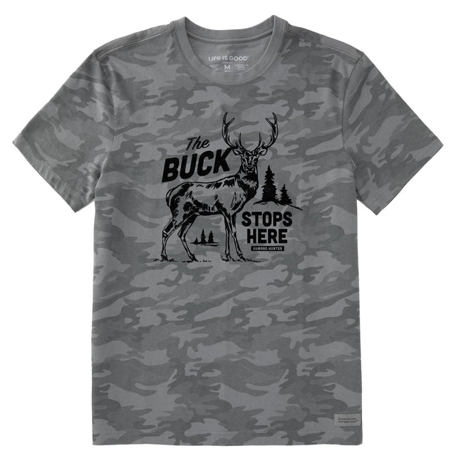 Life Is Good Mens Buck Stops Here Short Sleeve Allover Printed Short Sleeve Crusher Tee - Gray Camo Gray Camo
