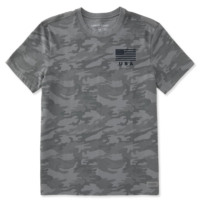 Life Is Good Mens USA Flag Short Sleeve Allover Printed Short Sleeve Crusher Tee - Gray Camo Gray Camo