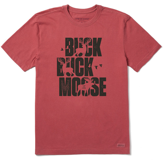 Life Is Good Mens Typeout Buck Buck Moose Bold Short Sleeve Crusher-LITE Tee - Faded Red Faded Red