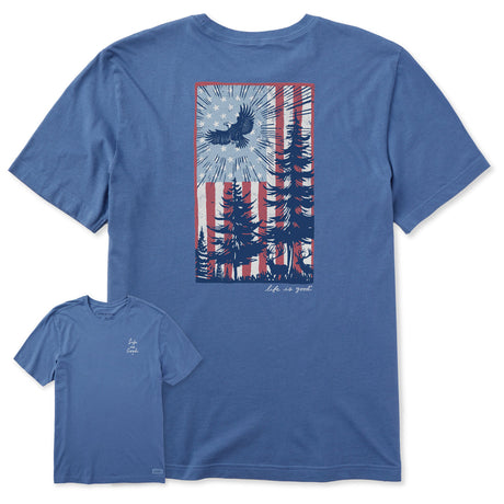 Life Is Good Mens Pine Tree Flag Short Sleeve Crusher-LITE Tee - Vintage Blue Vintage Blue