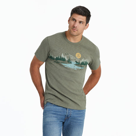 Life Is Good Mens Rural Linework Landscape Slim Fit Slub Tee - Moss Green oss Green / M