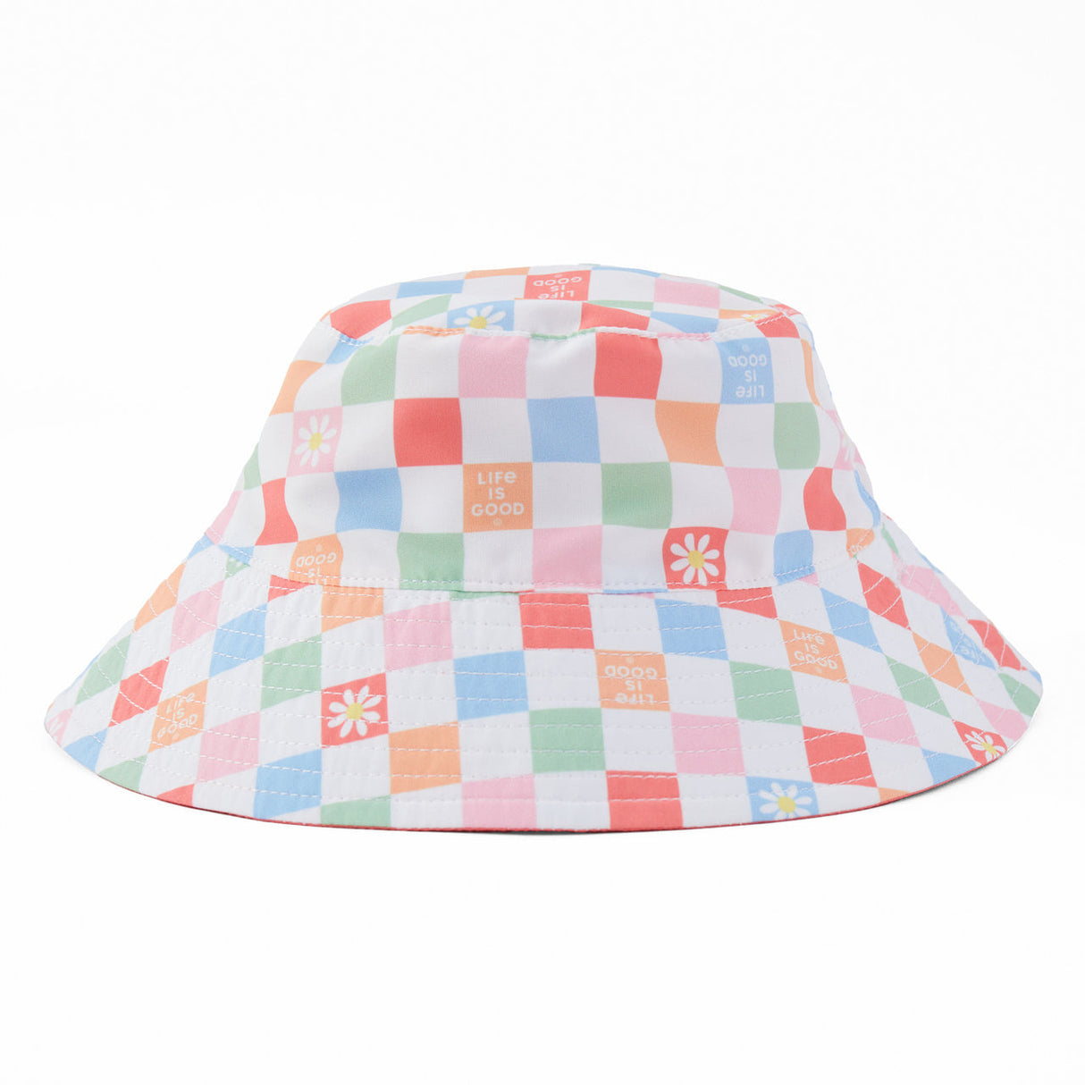 Life Is Good Kids Toddler Daisy Checkerboard Pattern Made in the Shade Bucket Hat - Mango Orange Mango Orange