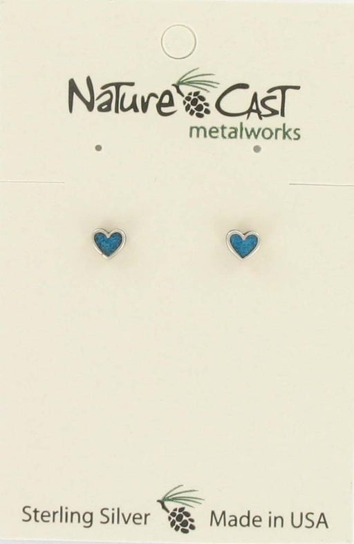 Nature Cast Metalworks Heart W/ Turquoise Inlay Sterling Silver Post Earring