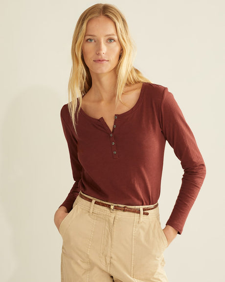 Pendleton Women's Long-sleeve Cotton Slub Henley Tee Brandied plum