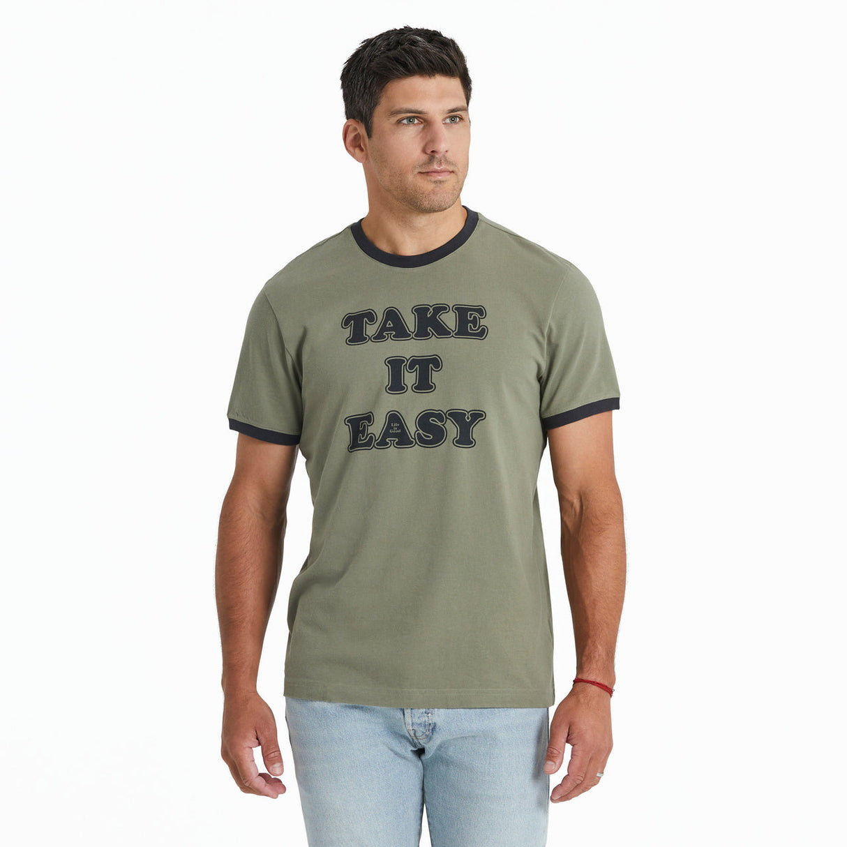 Life Is Good Mens Cooper Take It Easy Classic Crusher Ringer Tee - Moss Green oss Green / M